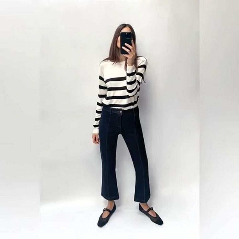Zara High-Rise Wide Leg Y2k Front Seam Ankle Cropped Retro Black Jeans Size 10